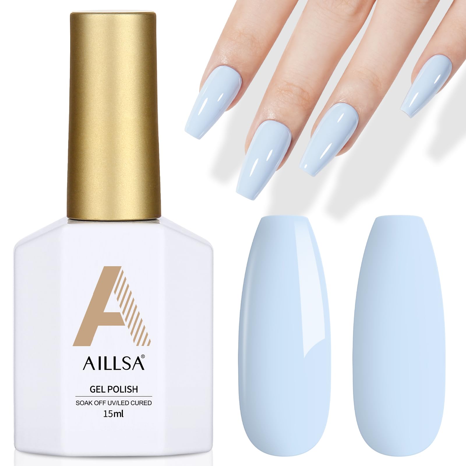 AILLSA front bottle showing macaron baby-blue gel and product clarity for easy selection