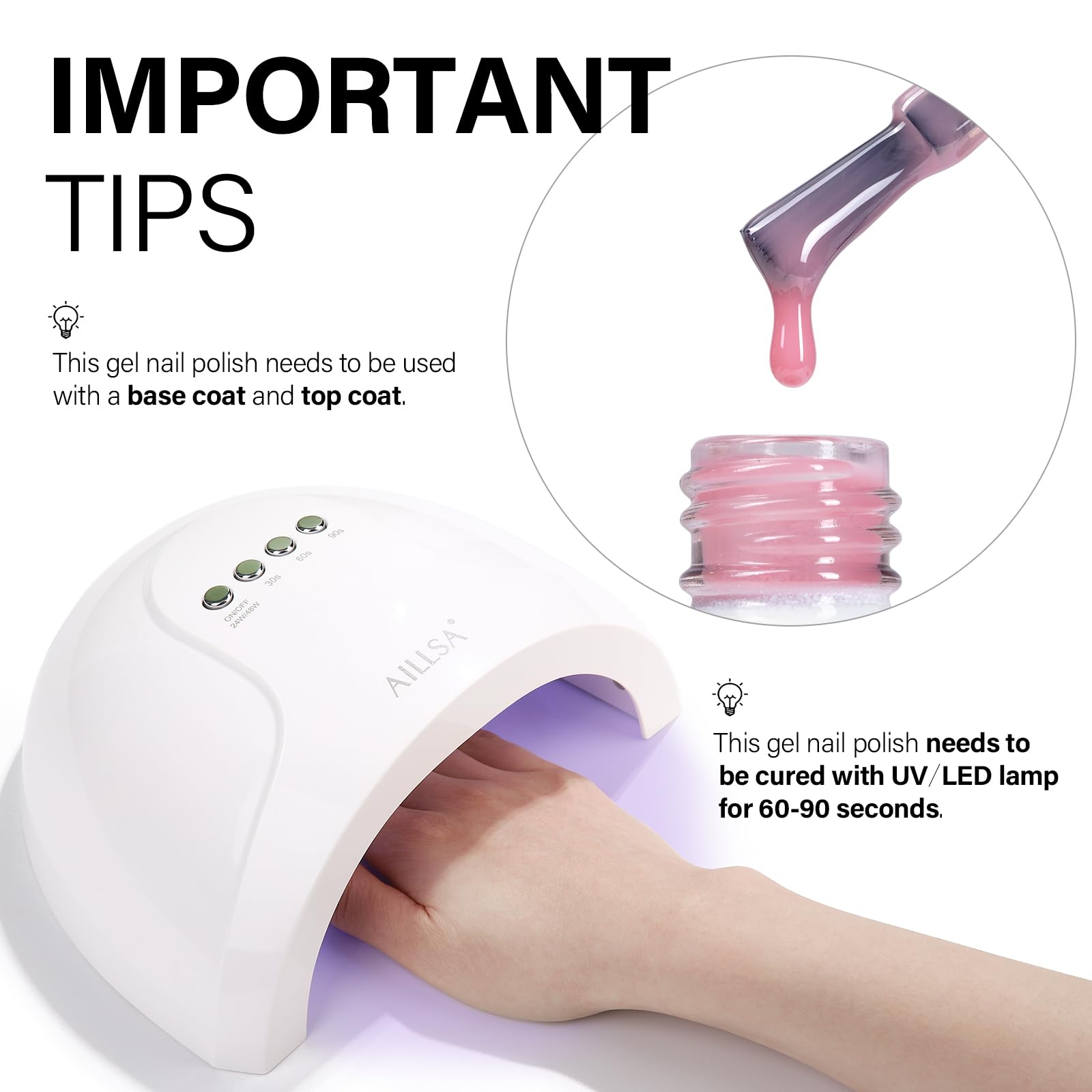 AILLSA bottle beside hand for size comparison showing compact salon-quality benefit