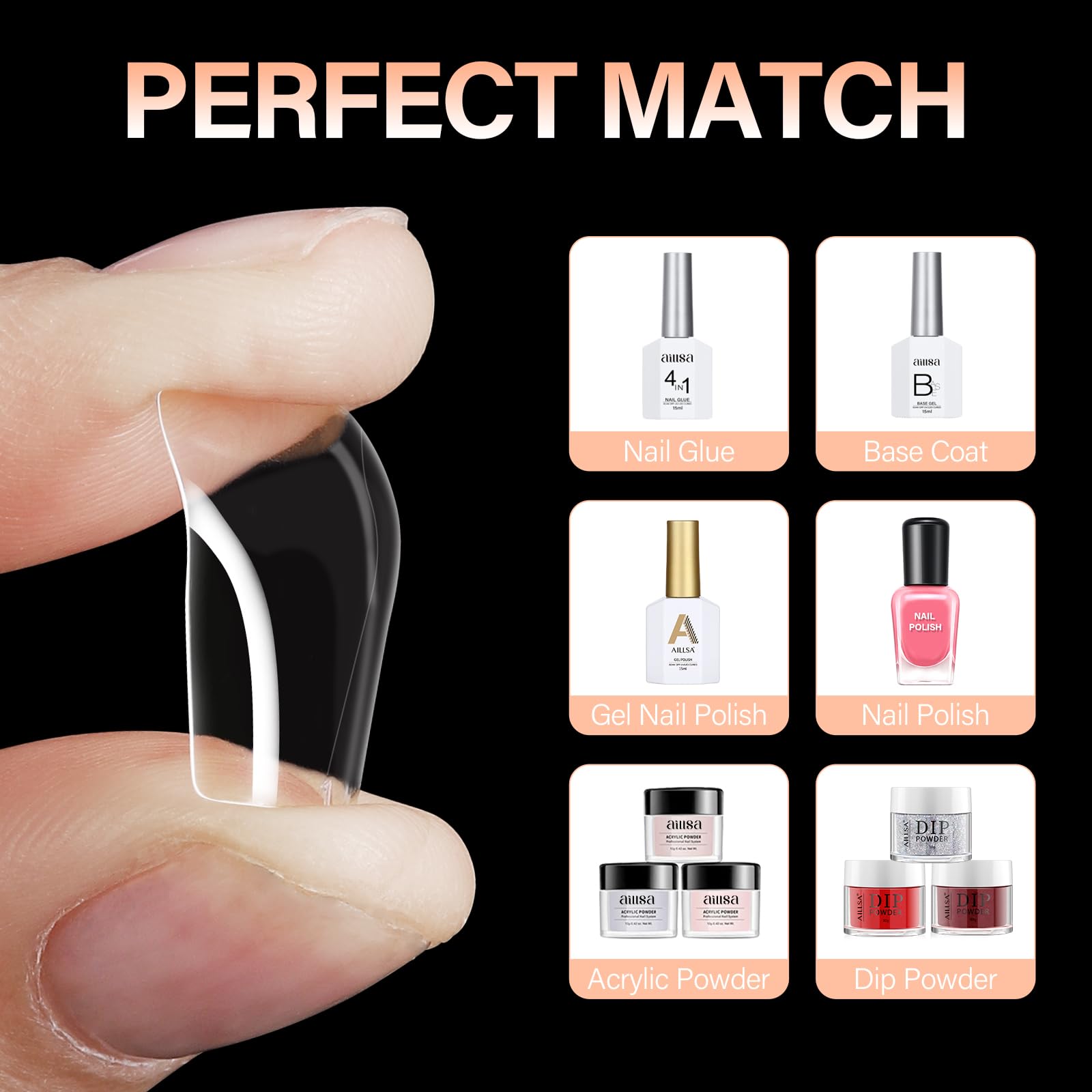 AILLSA smooth clear surface texture ideal for gel polish and easy nail art application
