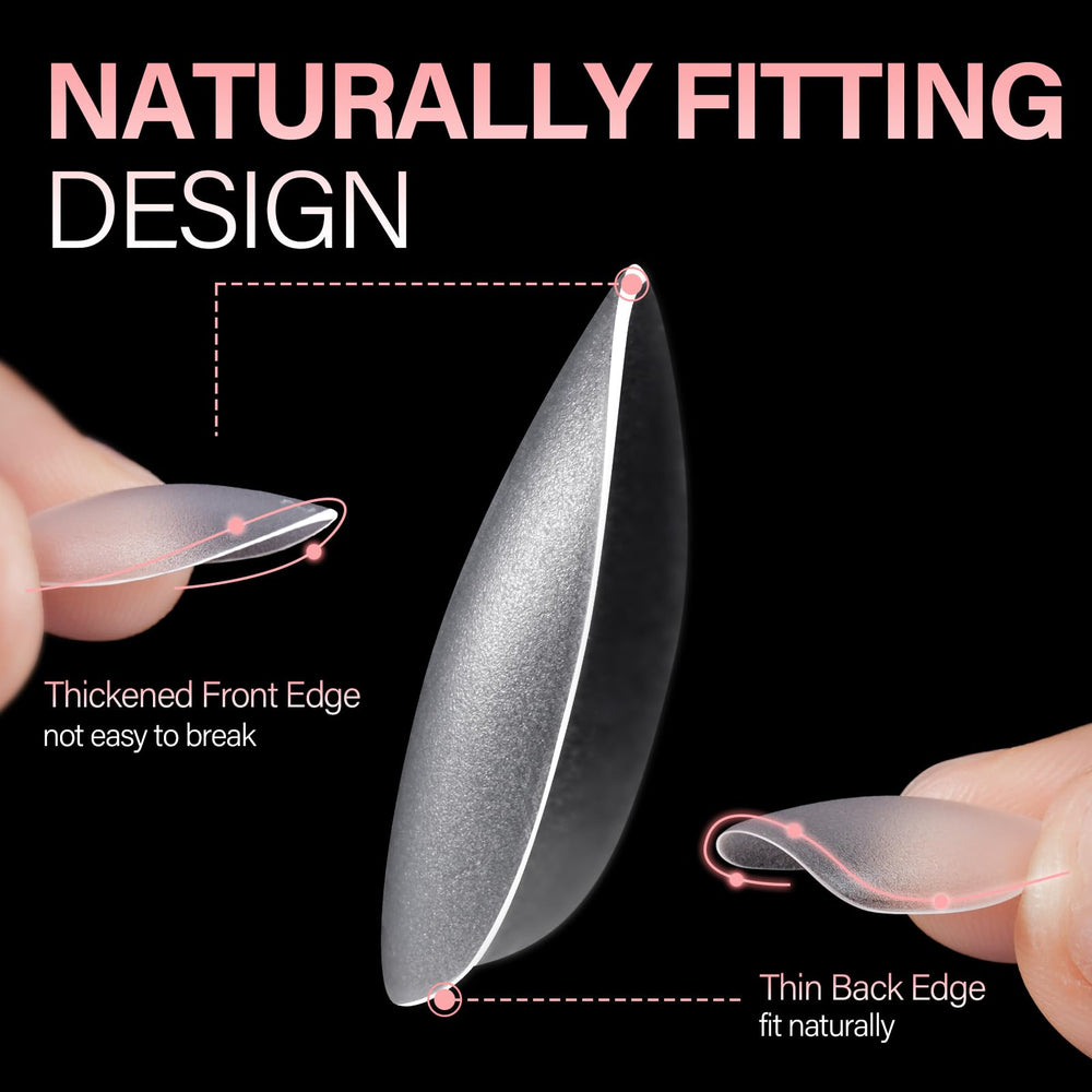 AILLSA applied on hands demonstrating ready-to-wear almond shape