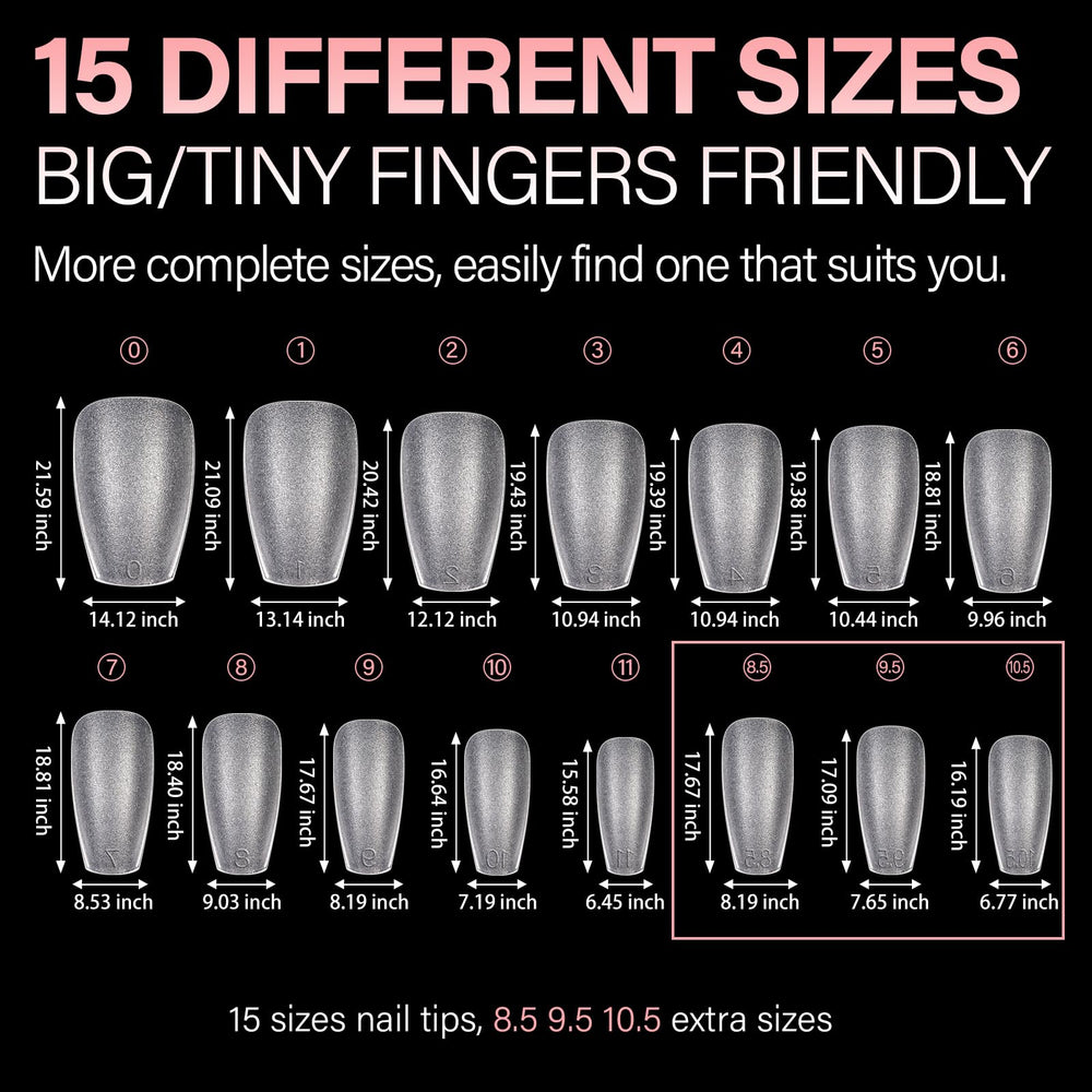 AILLSA variety of sizes spread out to display 30 pieces per size for customization