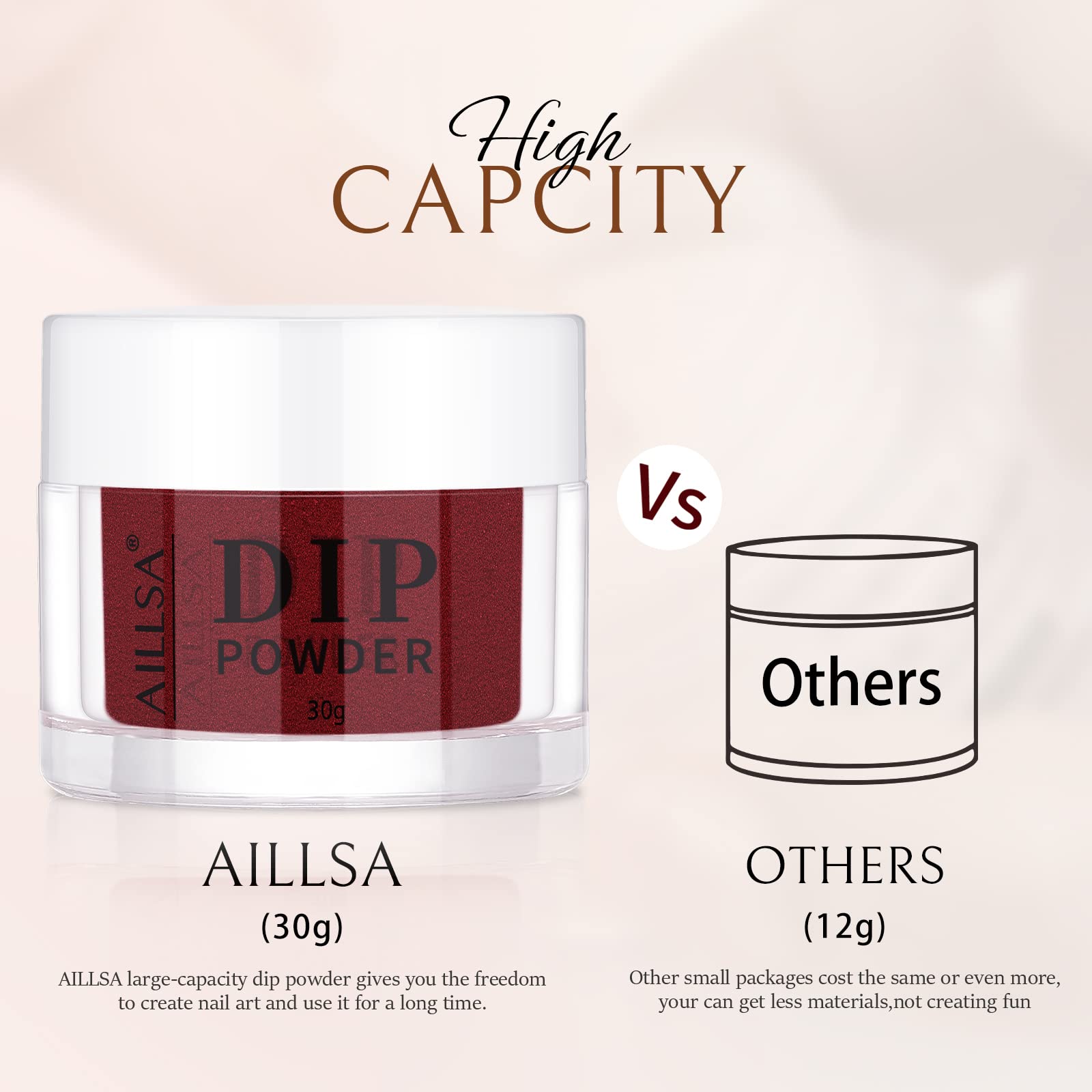 AILLSA 1 oz size comparison showing jar scale for multiple manicures