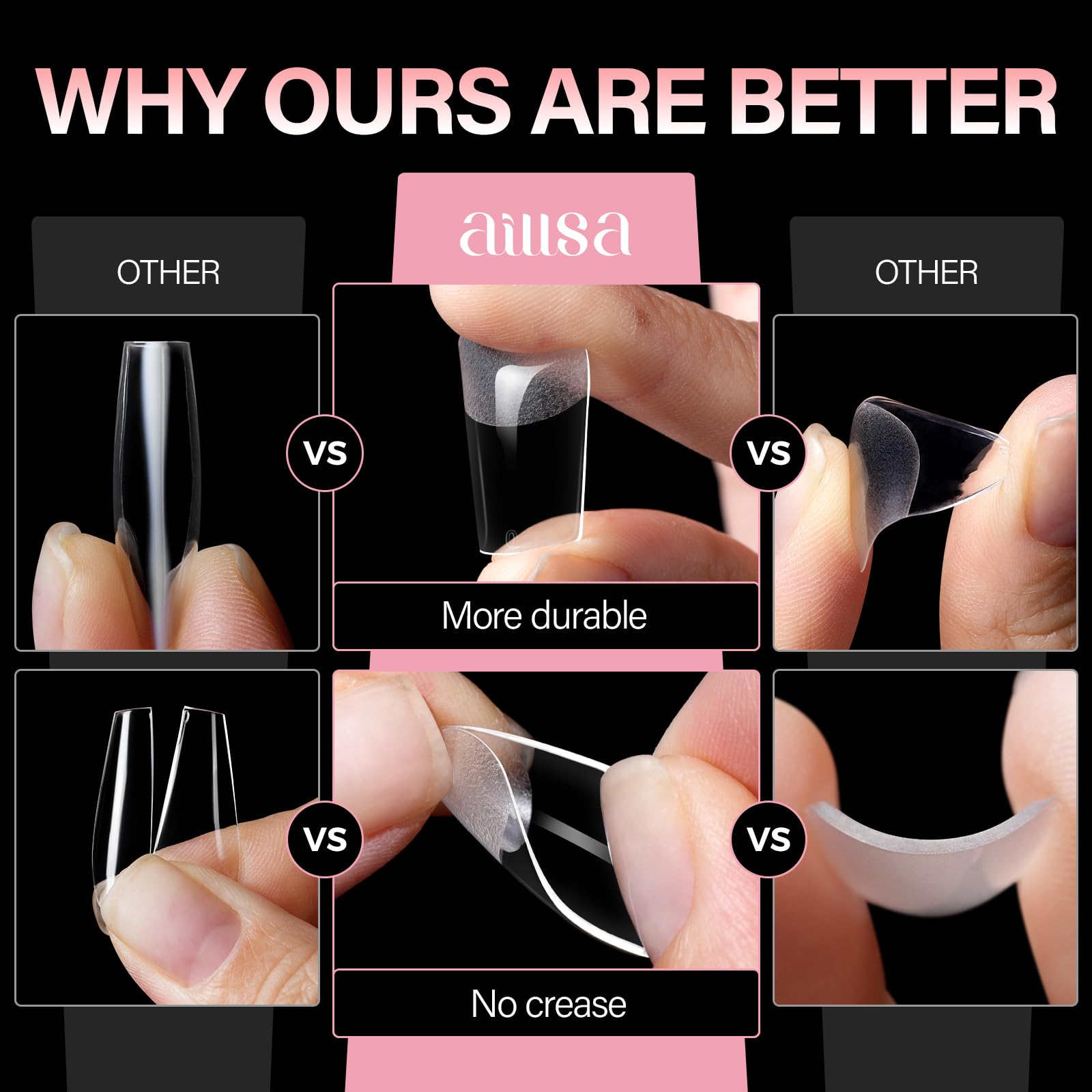 AILLSA nail tip being applied to finger showing secure, bubble-free adhesion benefit