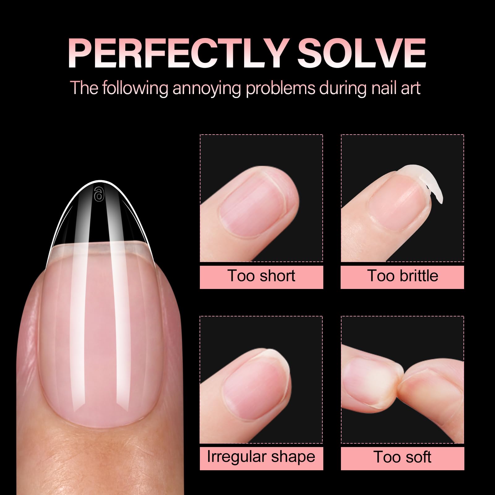 AILLSA styled short almond nails with rhinestones showing design compatibility