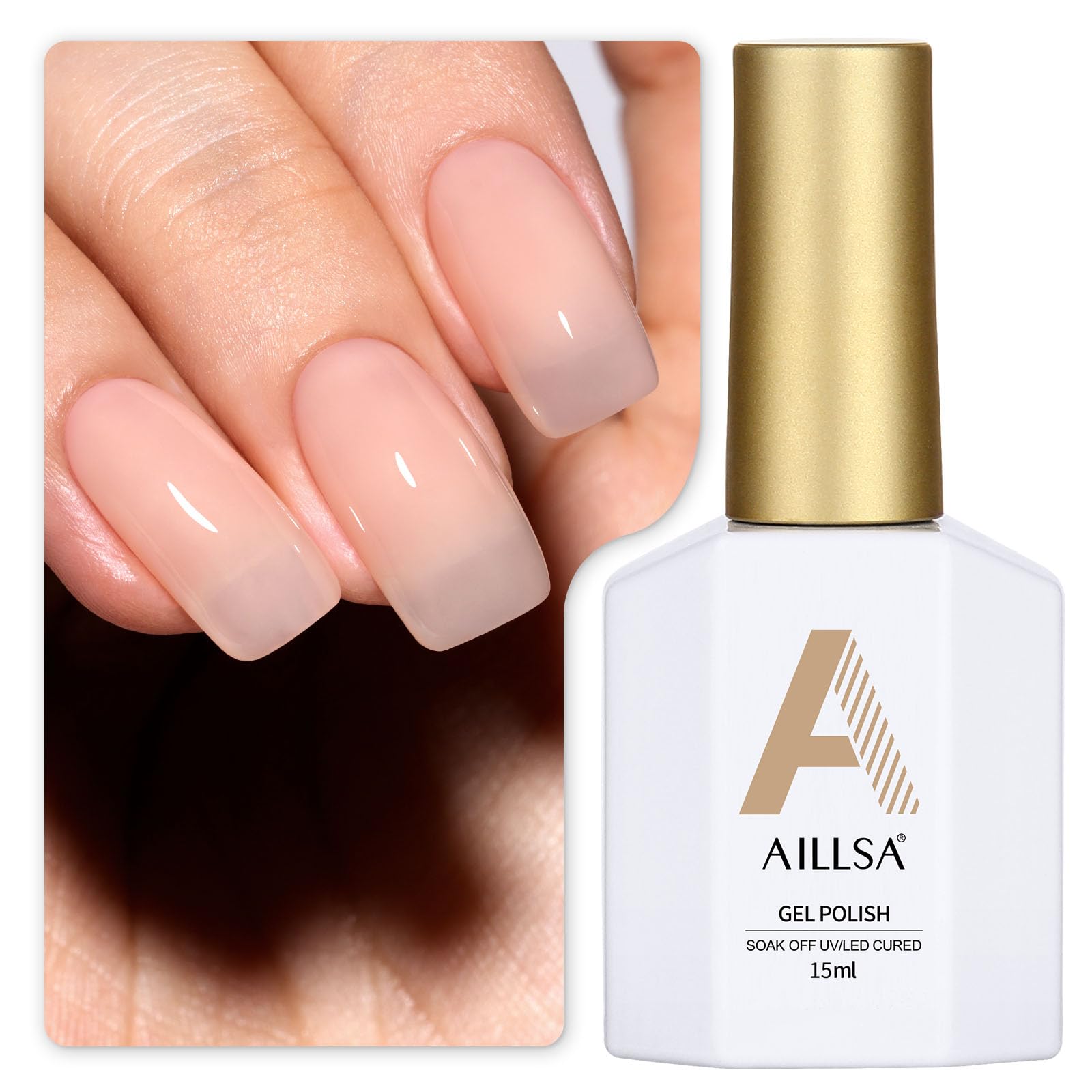 AILLSA bottle front view showing neutral pink and sleek label, salon-quality finish