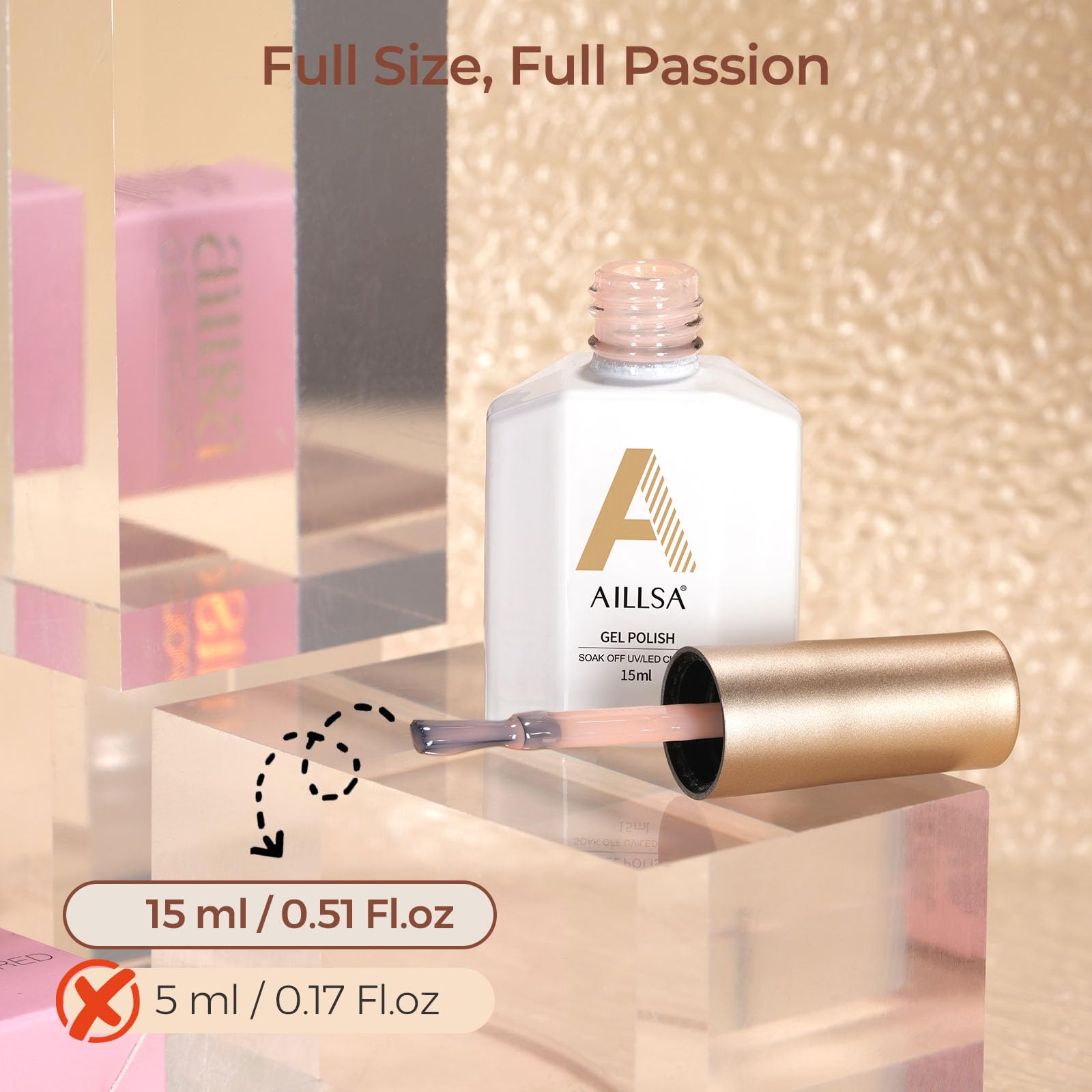 AILLSA bottle next to ruler showing 0.51 fl oz size and travel-friendly scale