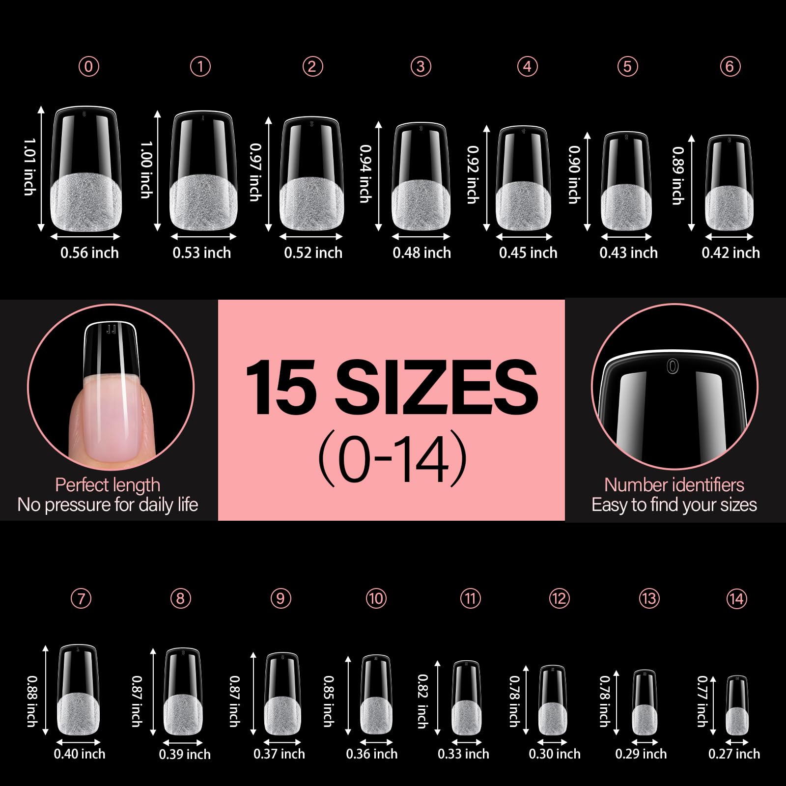 AILLSA laid-out size range illustrating 15 sizes for better fit across fingers
