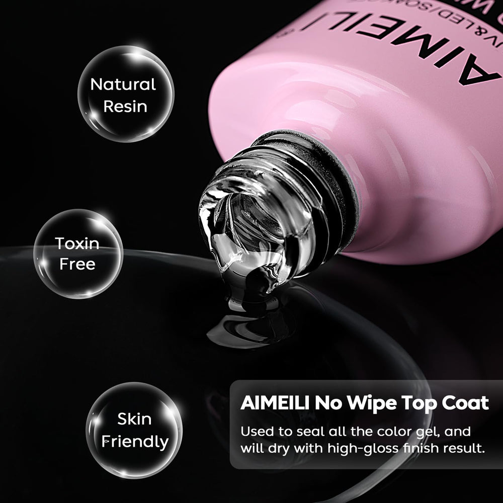 AIMEILI cured nails with high-gloss finish after top coat, showcasing durable shiny result