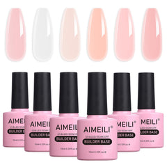 AIMEILI kit front view showing six clear builder base gel bottles, professional convenience