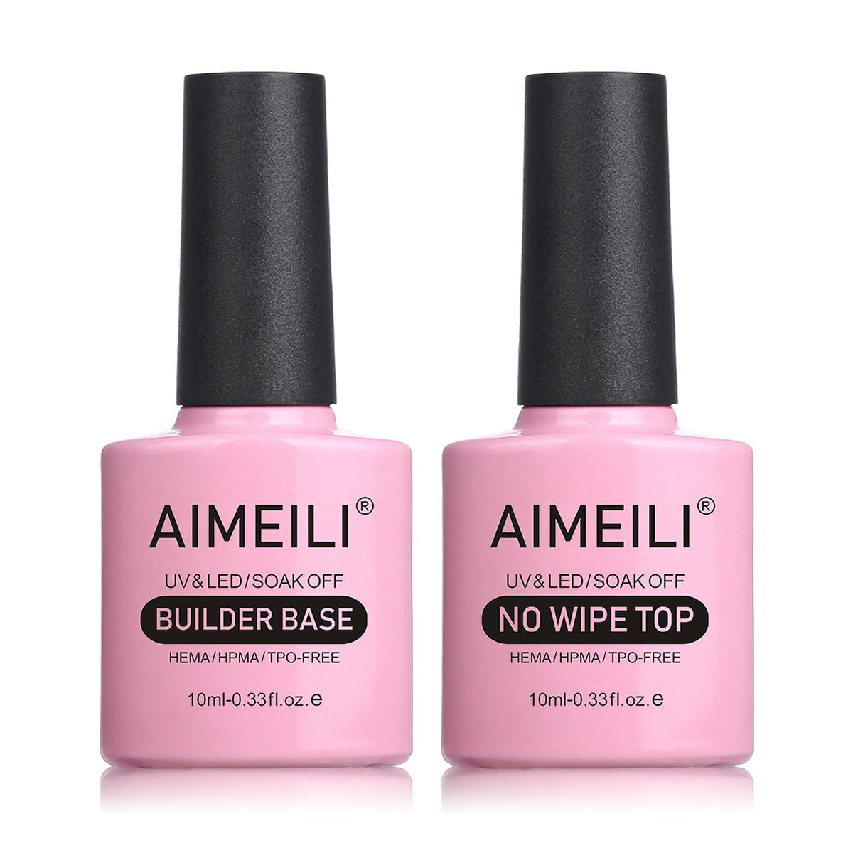 AIMEILI front packaging showing builder base and top coat, promotes straightforward professional results
