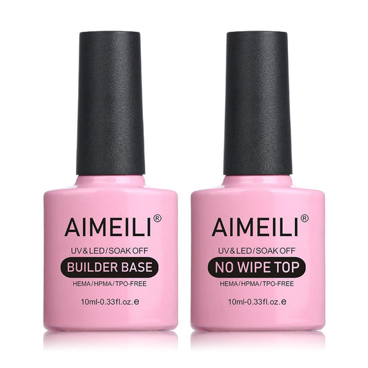 AIMEILI front packaging showing builder base and top coat, promotes straightforward professional results