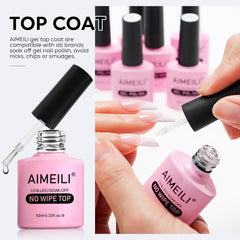 AIMEILI before and after nails showing improved finish and long-lasting gloss