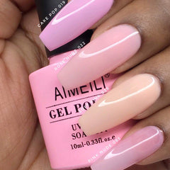 AIMEILI nail wheel swatches showing four sheer nude and clear shades
