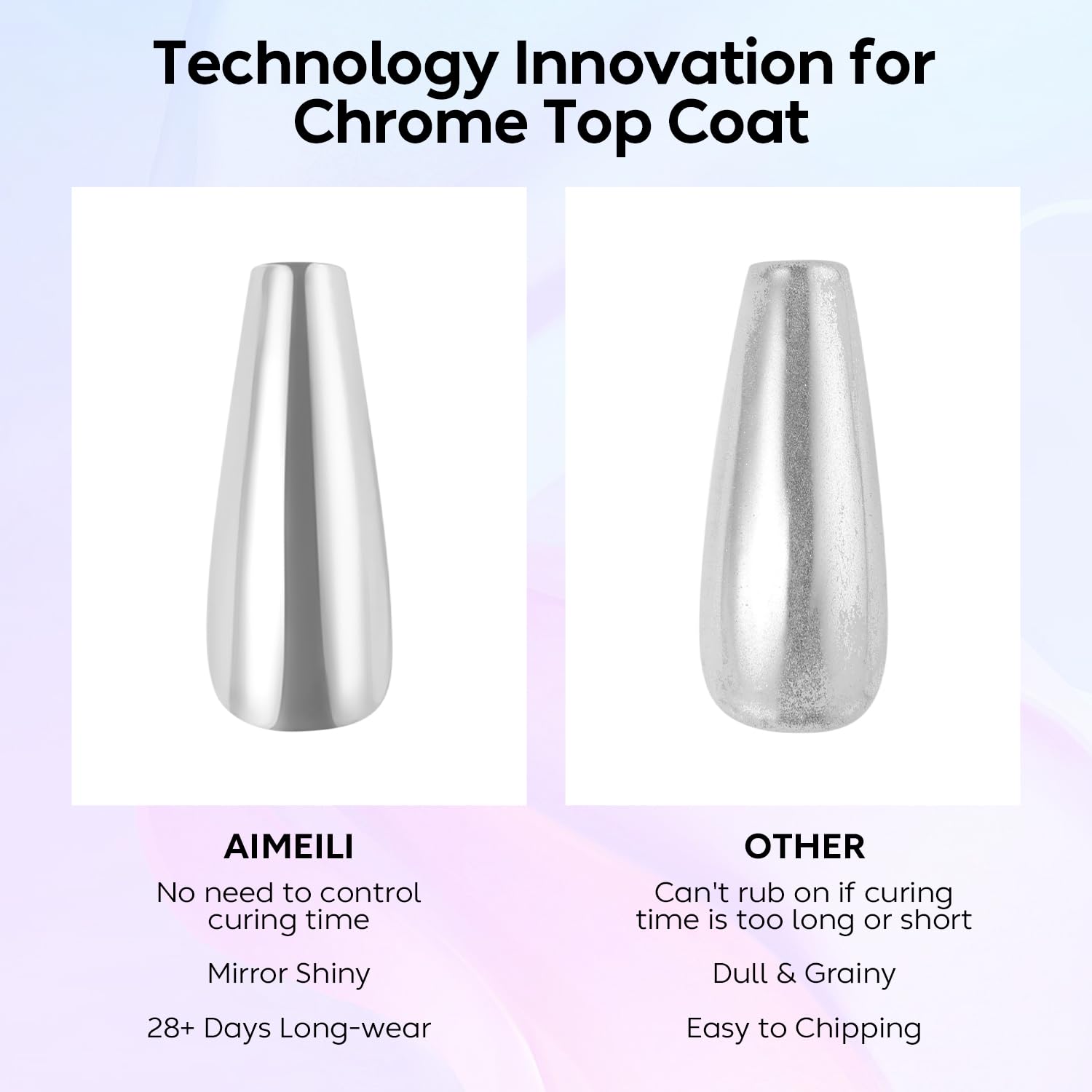 AIMEILI gel texture drop highlighting clear, non-yellowing formula advantage