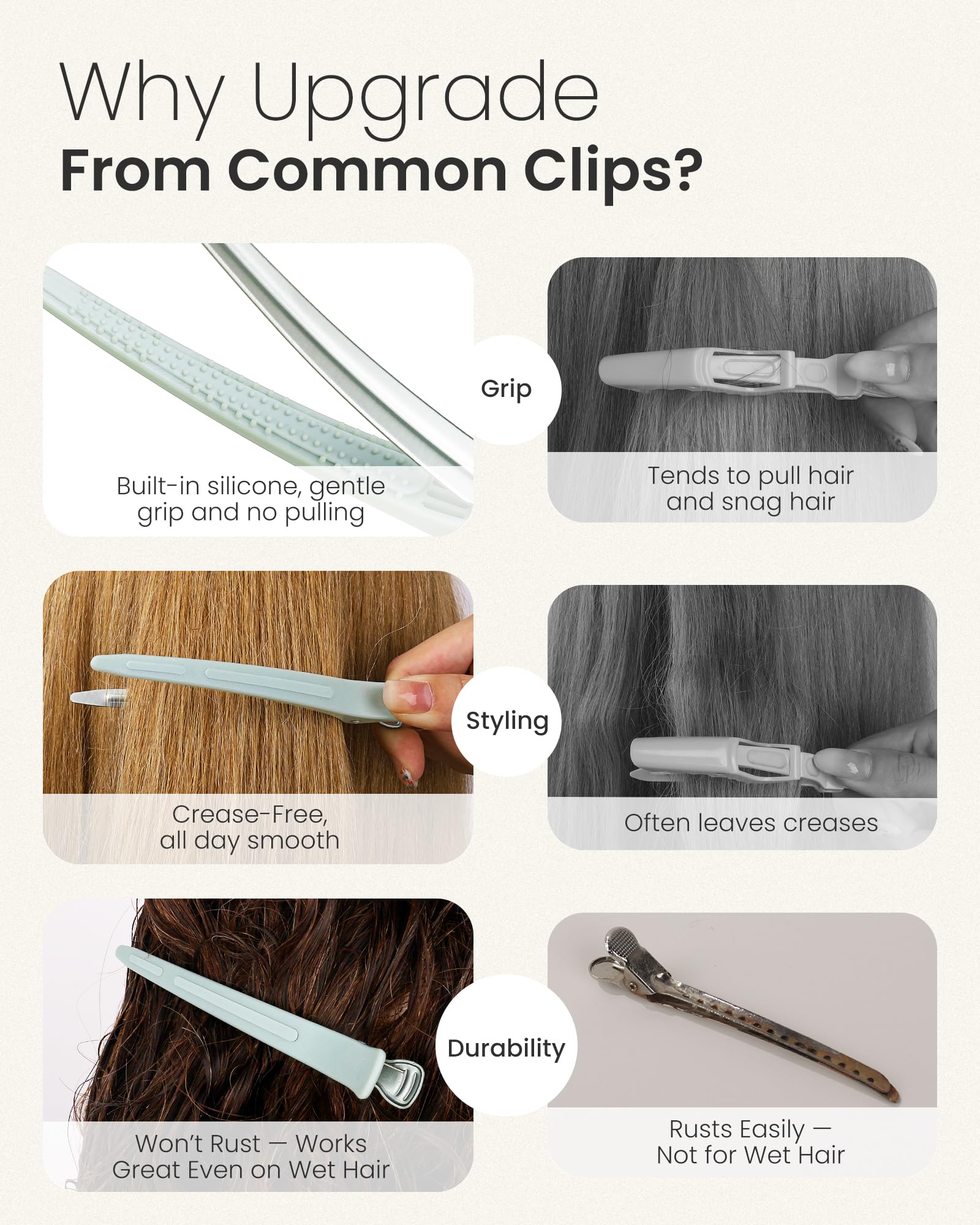 AIMIKE clips holding thick curly hair for precise sectioning benefit