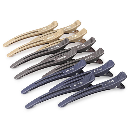 AIMIKE front view of 12 neutral duckbill clips, organized and ready to use