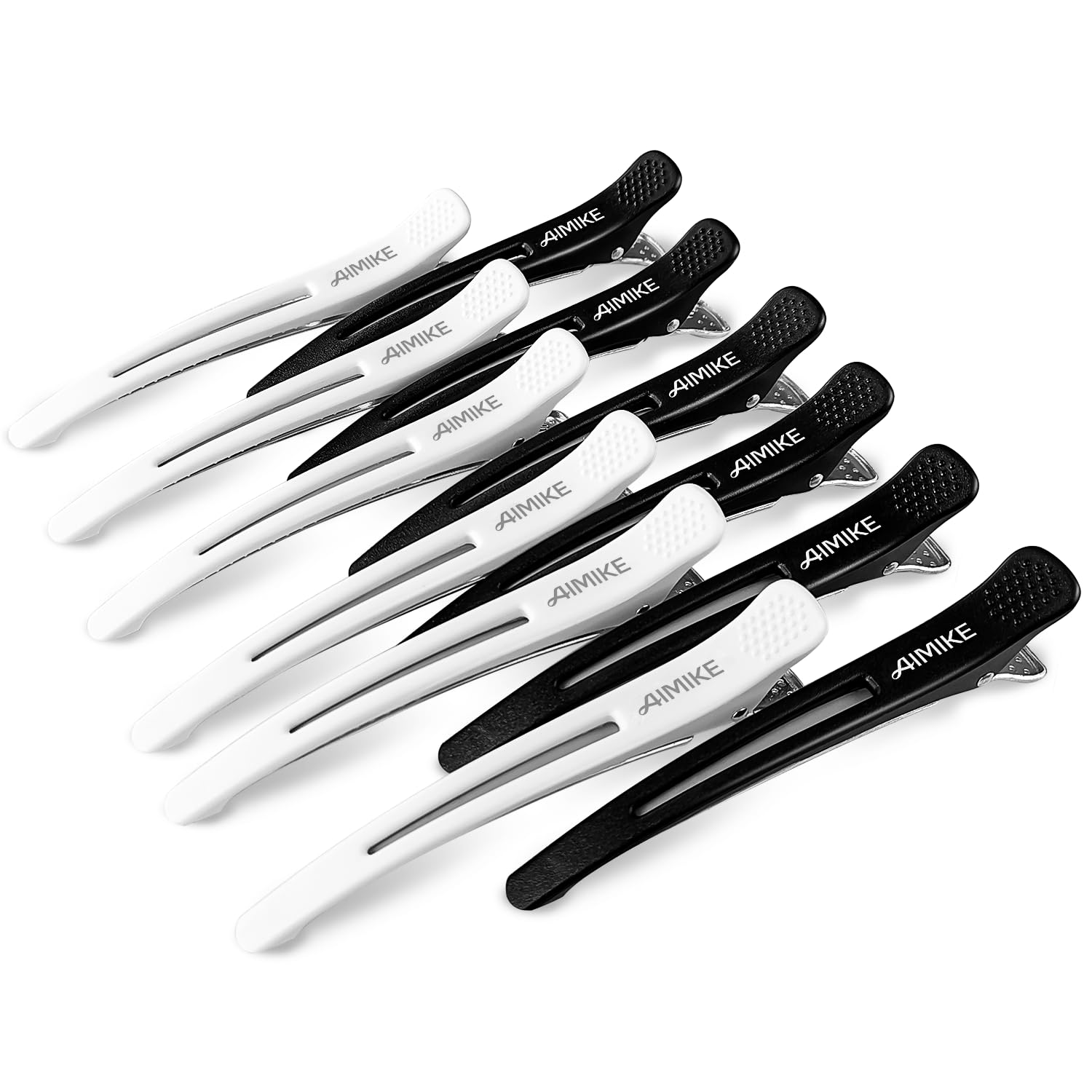 AIMIKE front packaging showing 12 professional silicone-banded clips for secure styling
