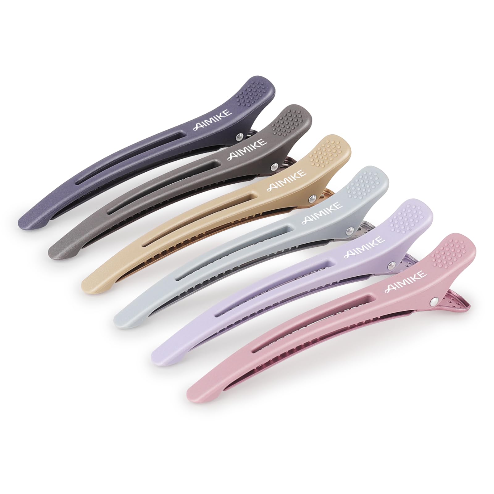 AIMIKE front view of six clips showing neat salon-ready organization and durable finish