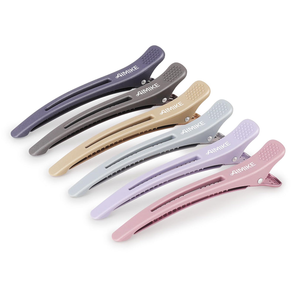 AIMIKE front view of six clips showing neat salon-ready organization and durable finish