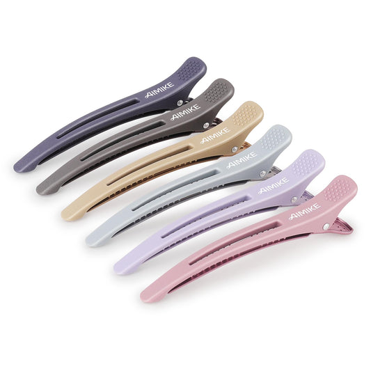 AIMIKE front view of six clips showing neat salon-ready organization and durable finish