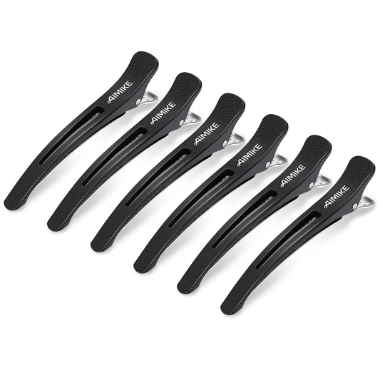 AIMIKE front view of six black duckbill clips showing professional pack and benefits
