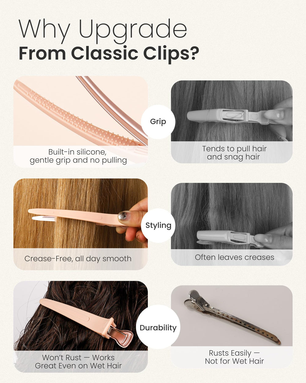 AIMIKE clip holding a large section during blow-drying for control