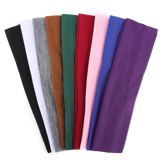 Ainitops front view of nine headbands showing color variety and compact pack benefit