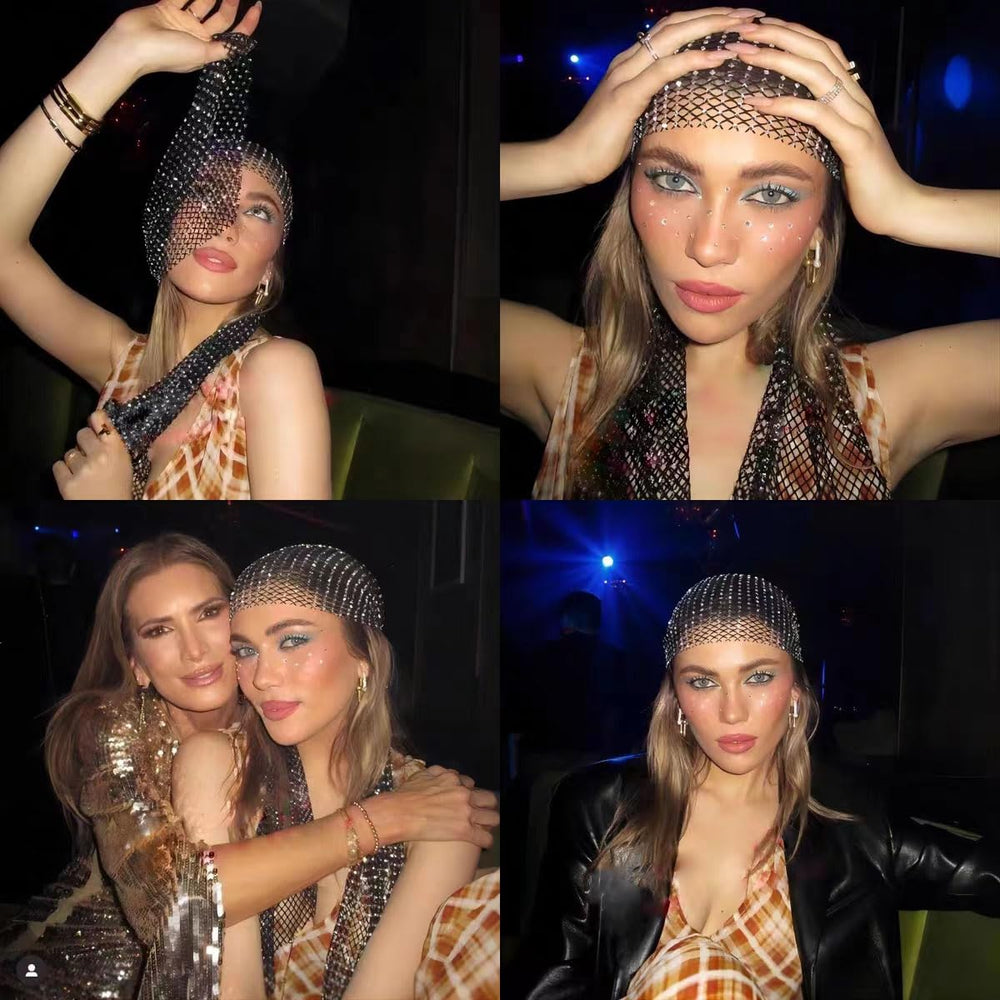Ainvhh headband worn in nightclub setting demonstrating eye-catching sparkle benefit