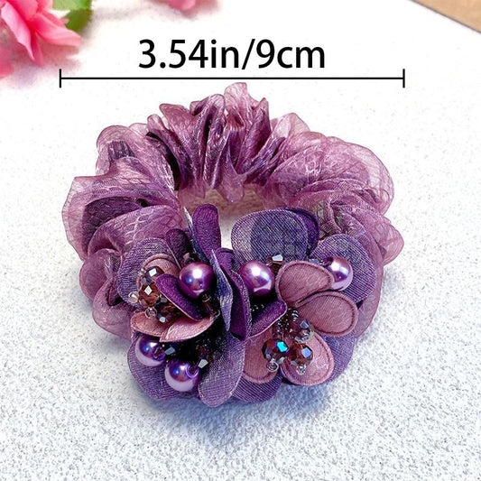 Ainvhh scrunchie close-up of organza flower showing soft texture benefit