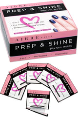 AIRRE NAILS front packaging showing 50 prep & wipe pads and clear product benefit
