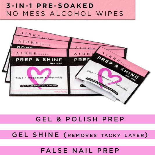 AIRRE NAILS single unwrapped wipe beside nail polish bottle for quick prep