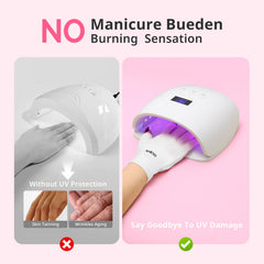 AIRSEE gloves worn while curing nails under a lamp for safer manicures