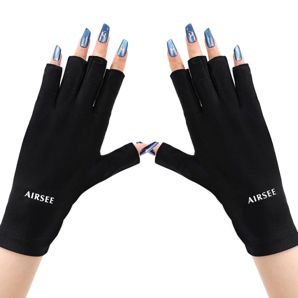 AIRSEE front view of black fingerless gloves showing protective coverage and neat finish