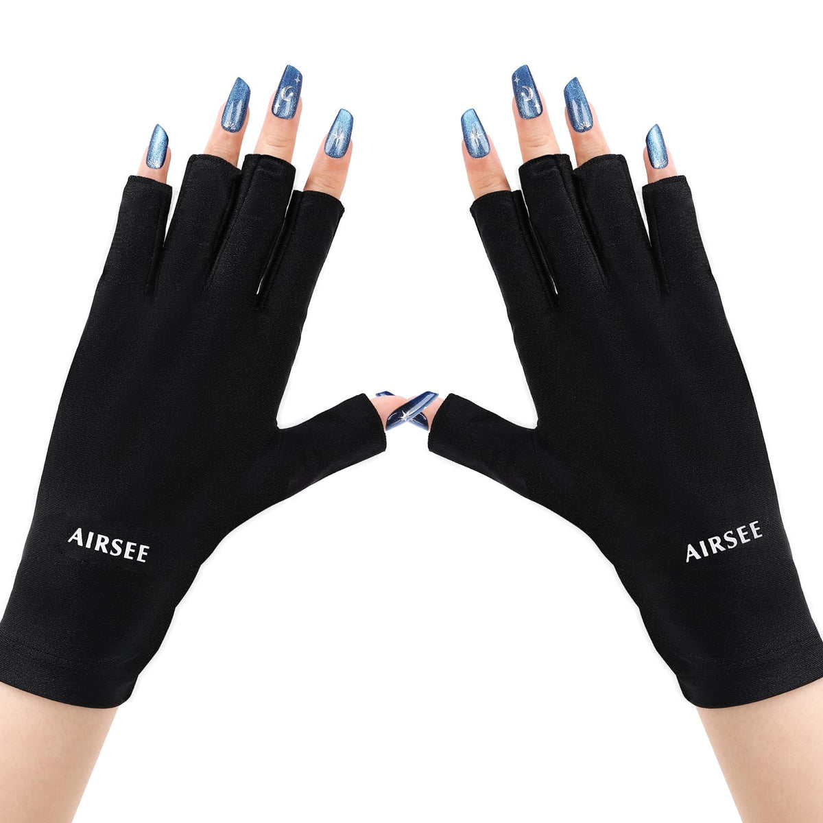 AIRSEE front view of black fingerless gloves showing protective coverage and neat finish