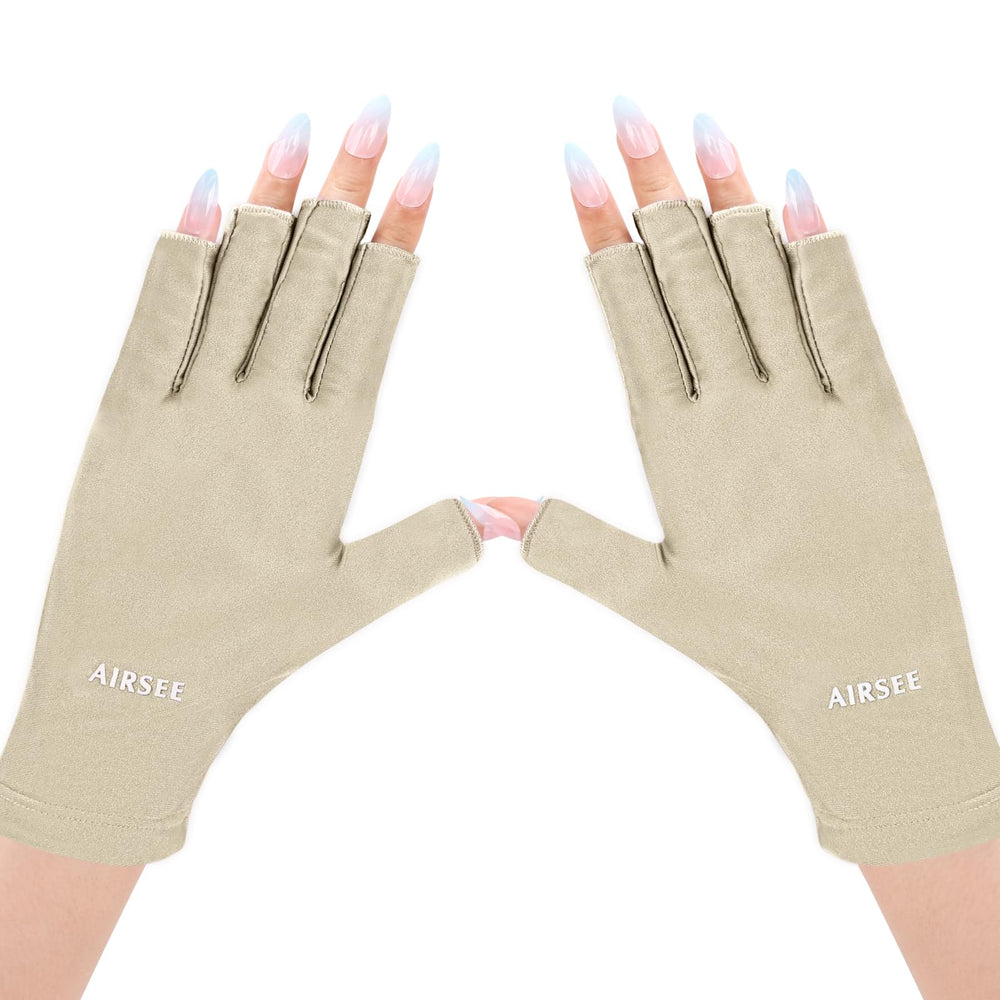 AIRSEE front view of nude fingerless gloves showing full coverage and easy wear