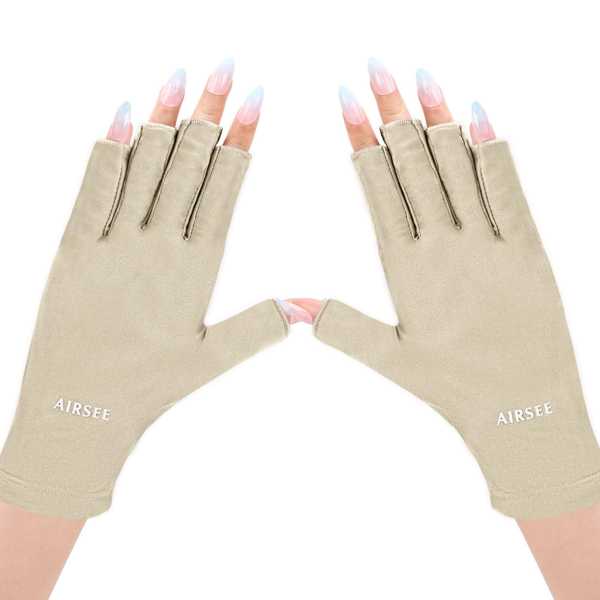 AIRSEE front view of nude fingerless gloves showing full coverage and easy wear