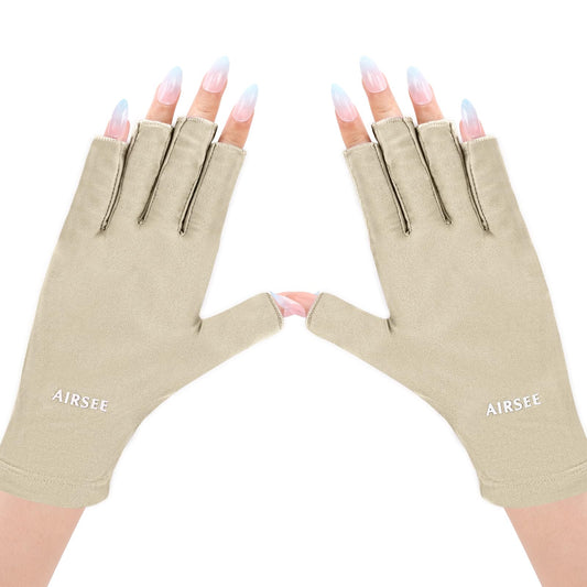 AIRSEE front view of nude fingerless gloves showing full coverage and easy wear