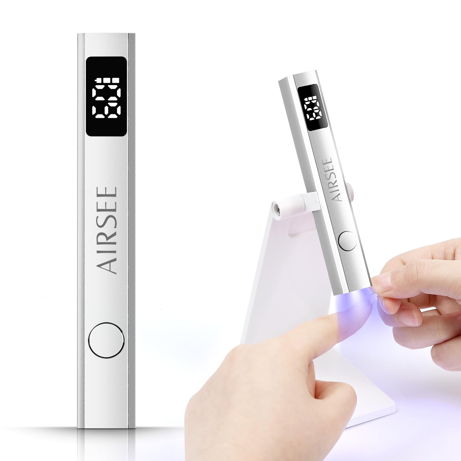 AIRSEE front view silver lamp showing compact design and quick curing benefit