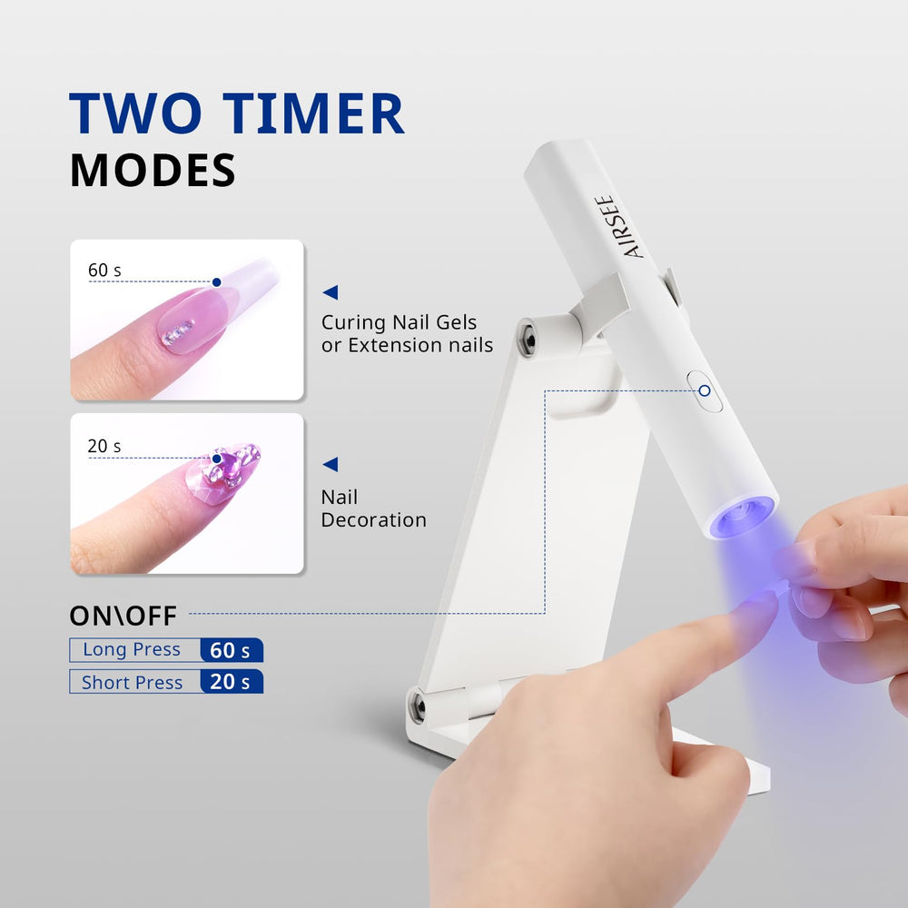AIRSEE handheld curing nails during a DIY manicure for better control