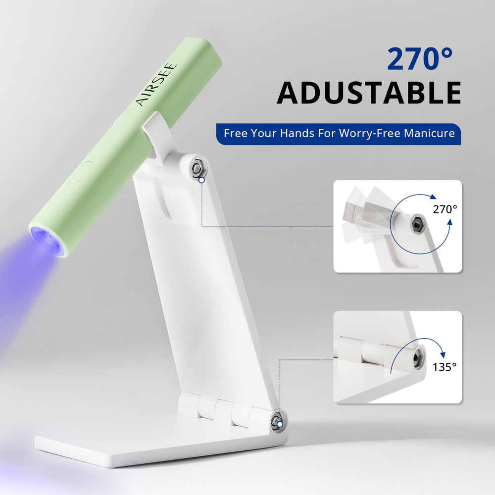 AIRSEE lamp held in hand to show scale and portability for on-the-go use