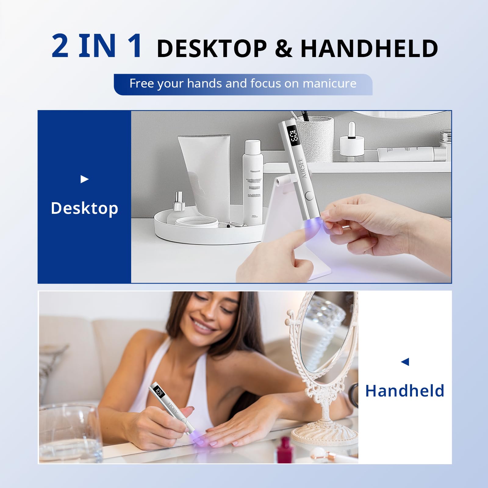 AIRSEE in use hands-free curing nails for consistent salon results