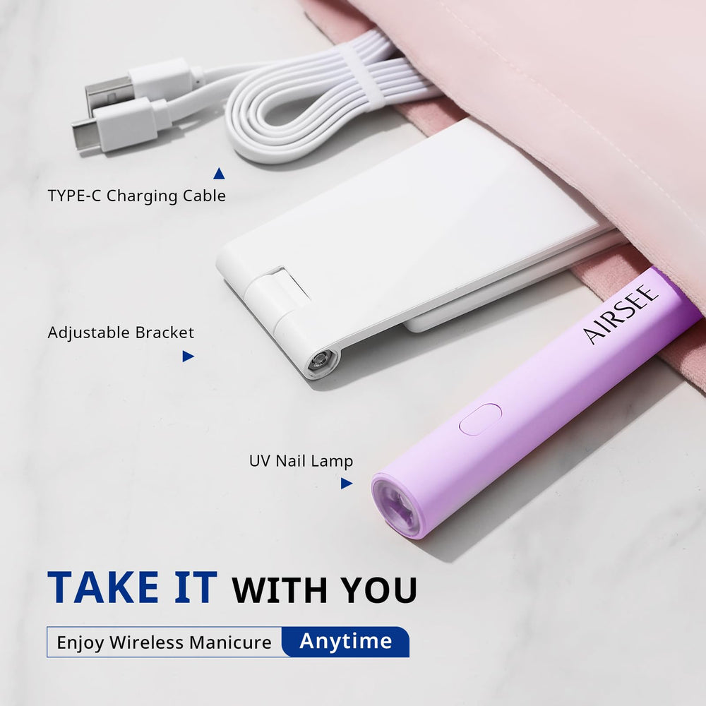AIRSEE USB charging connection showing cable plugged in benefit on-the-go recharging