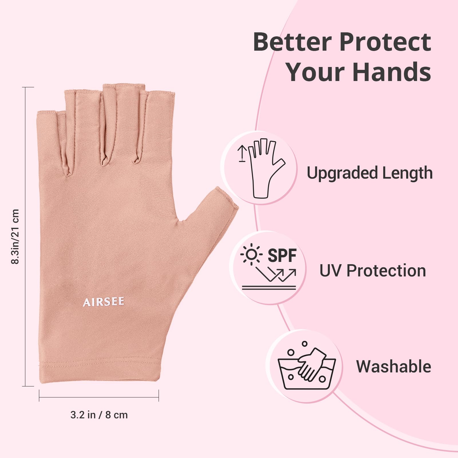 AIRSEE gloves on hand next to ruler showing size and fit