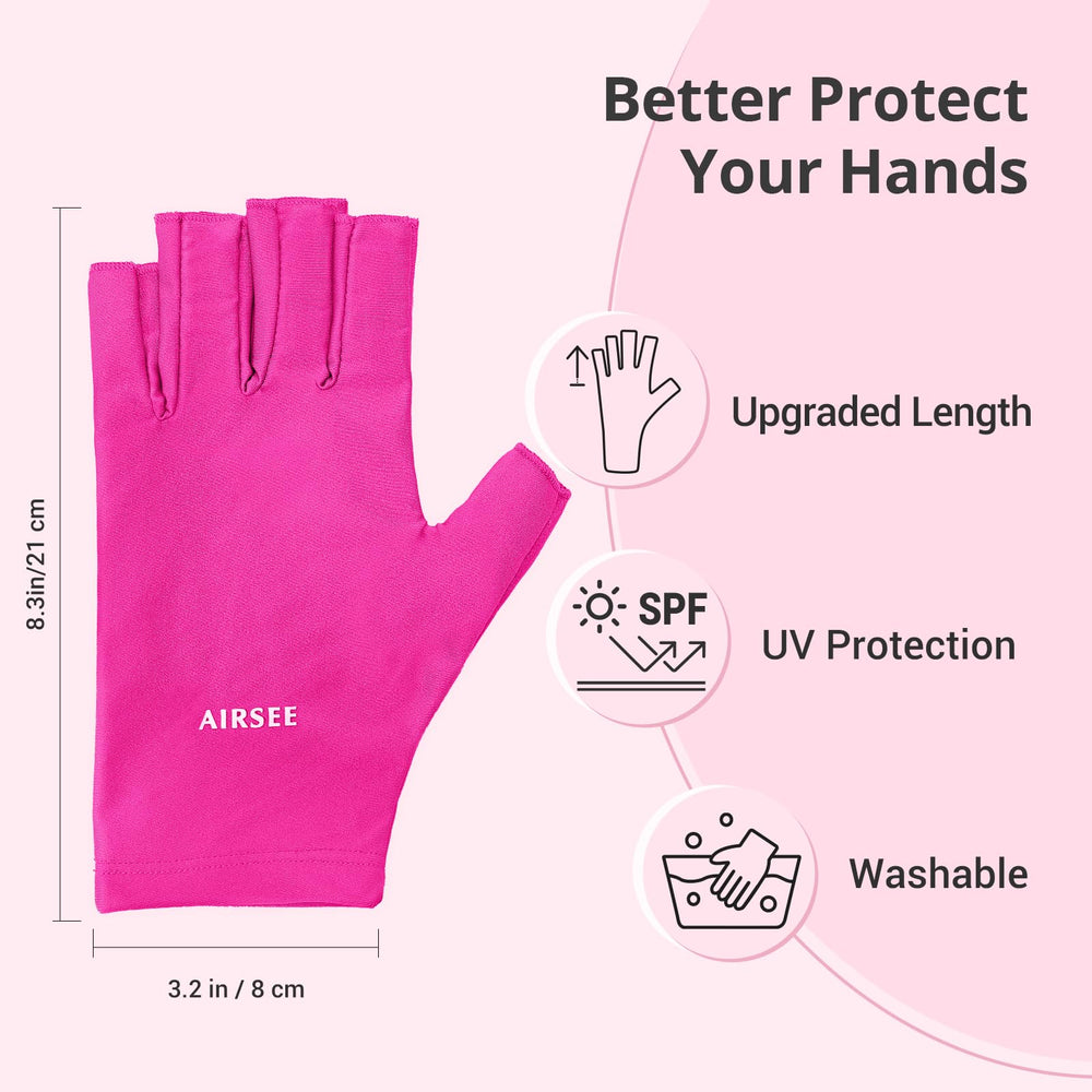 AIRSEE gloves next to a hand showing size fit and coverage benefit