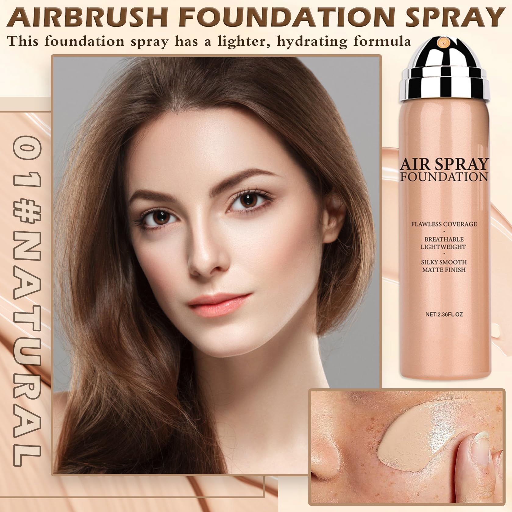 AIUEO fine mist close-up revealing airy spray particles, ensures even coverage