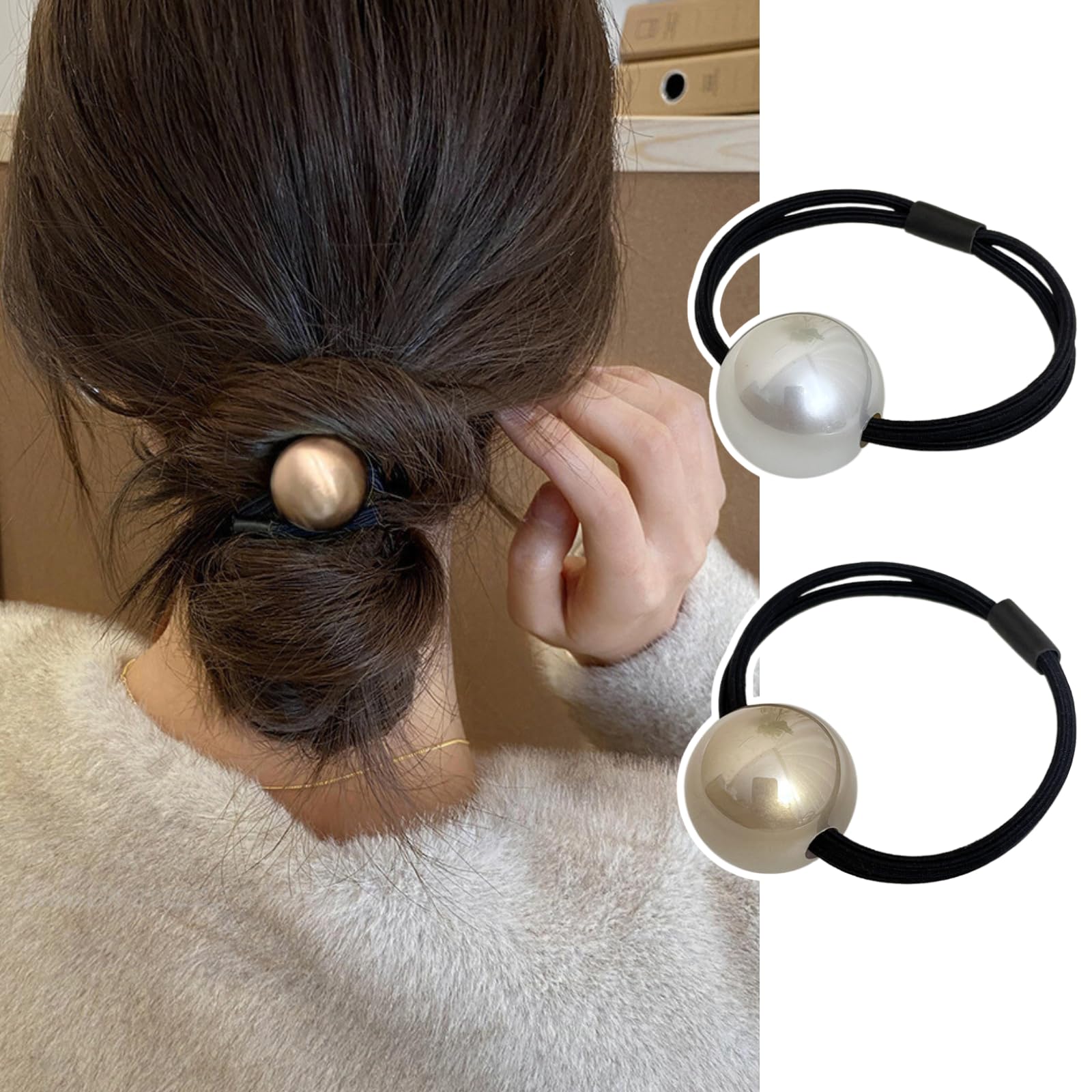 AIUPUOC front view of pearl scrunchies showing elegant design and versatility