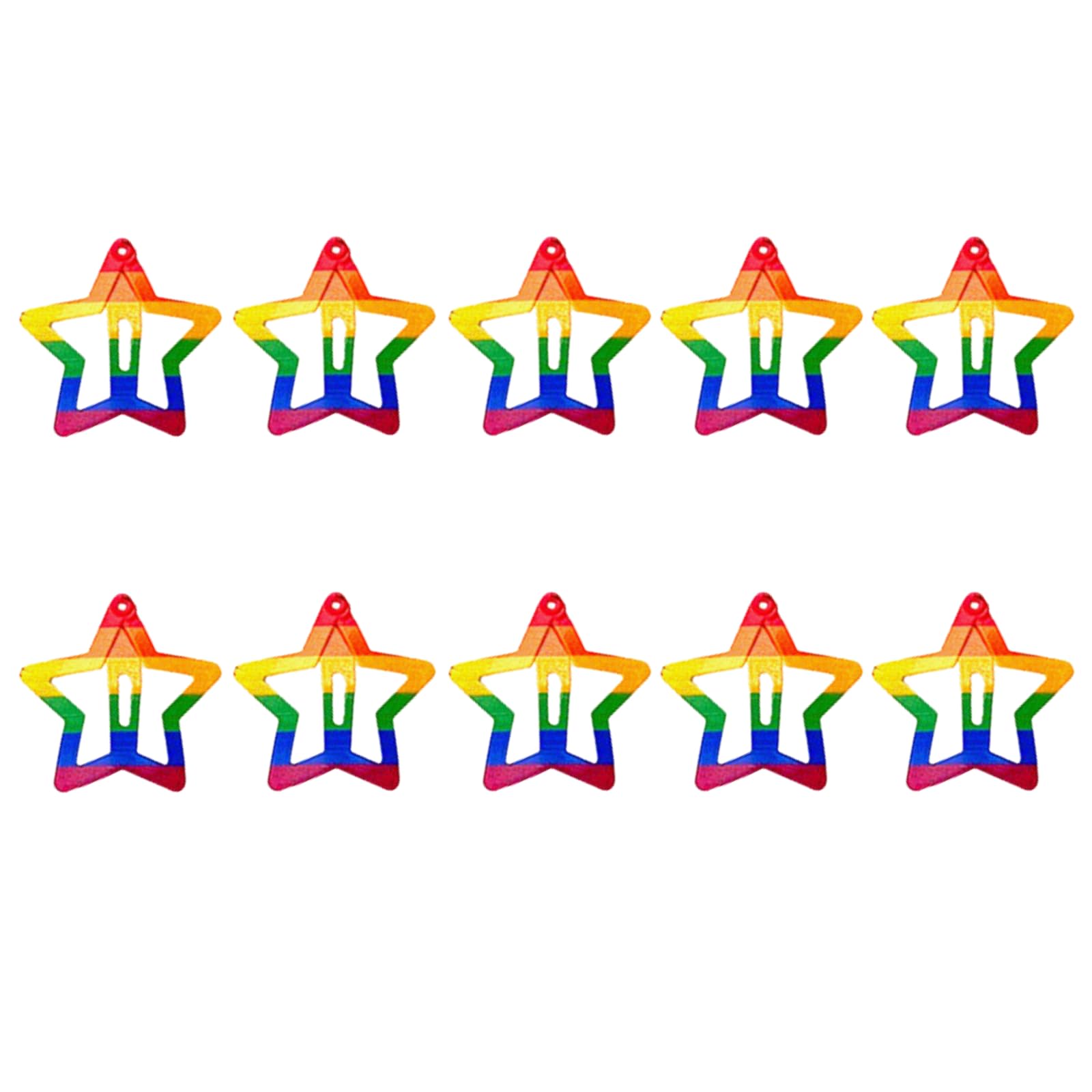 AIUPUOC front view of 10 rainbow star clips showing colorful set and party-ready look