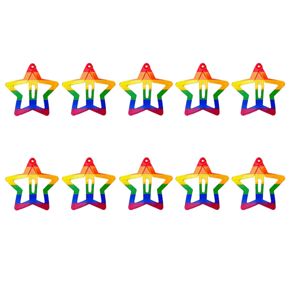 AIUPUOC front view of 10 rainbow star clips showing colorful set and party-ready look