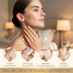 Aiwejay applying cream to neck with roller, illustrates even coverage