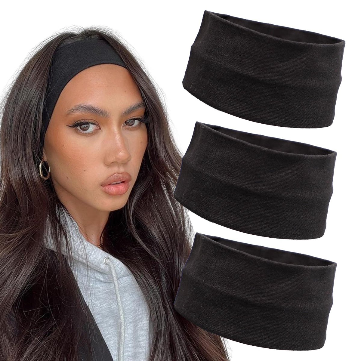 AIWLZOS front view three black headbands showing pack and benefit of versatile styling